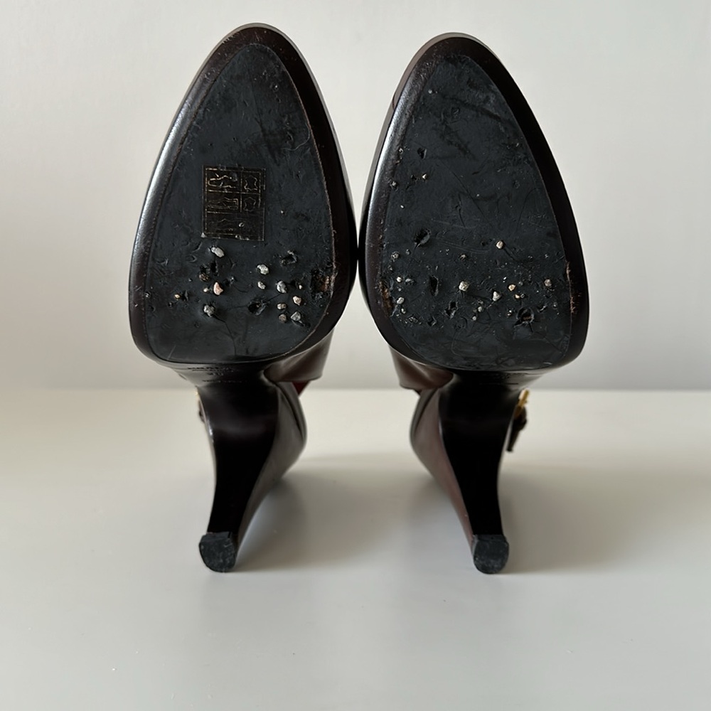 Prada Brown Leather Platform Slingback Heels - Picture 6 of 7